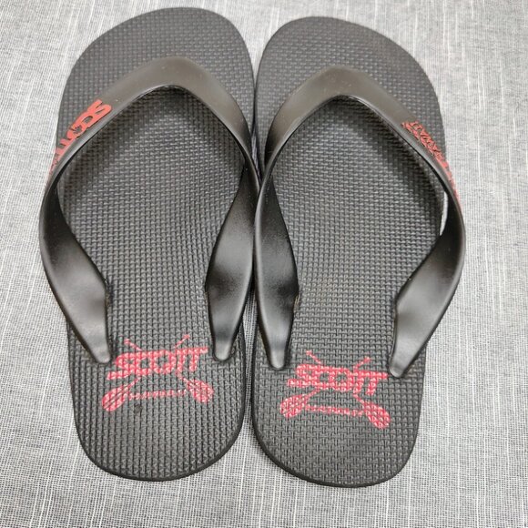 Scott Hawaii Flip Flops Thong Sandals Size 7/8 Blacck Red - Picture 3 of 6